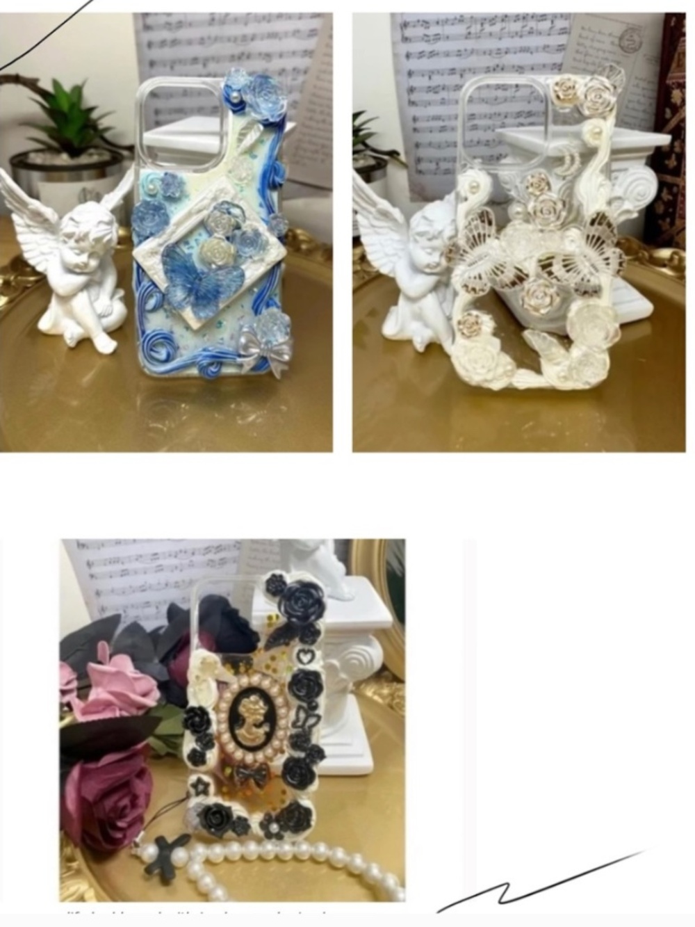 iPhone 13pro Baroque butterfly Phone Case, Handmade Vintage case